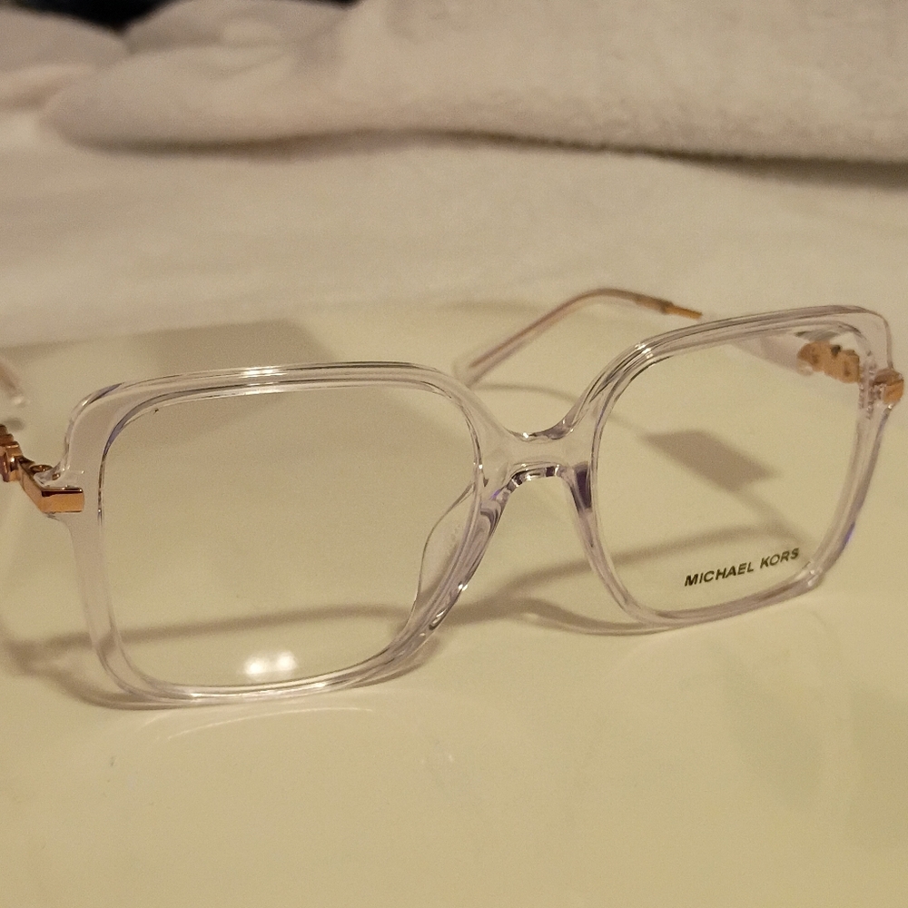 Michael Kors Transparent Square Glasses with Gold Details